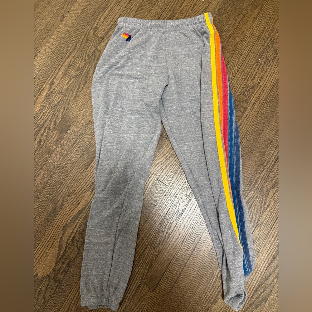 Aviator Nation Gray Joggers with Colorful Stripes